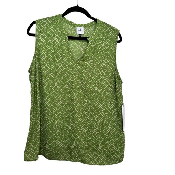 NWT CAbi #6383 Women's Green Tan V-Neck Cobblestone Blouse Top Size XL - Picture 4 of 9